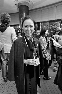 Curator Kwok Ying, at an Art Basel party, Grand Hyatt, Wanchai, 13 March 2015