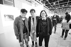 Artist Ellen Pau and friends at Art Basel, Convention and Exhibition Centre, Wanchai, 14 March 2015