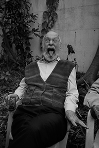 Retired academic Ron Hill, at a St. Patrick's Day party, near Silvermine Bay Beach, Lantau, 15 March 2015