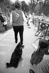 Morris dancers at Silvermine Bay beach, Lantau, 15 March 2015