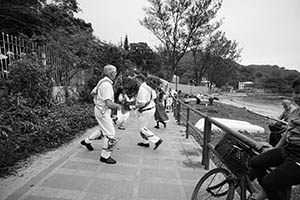 Morris dancers at Silvermine Bay beach, Lantau, 15 March 2015