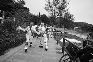 Morris dancers at Silvermine Bay beach, Lantau, 15 March 2015