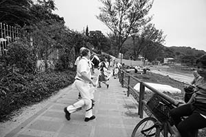 Morris dancers at Silvermine Bay beach, Lantau, 15 March 2015