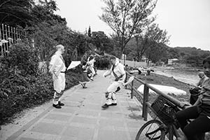 Morris dancers at Silvermine Bay beach, Lantau, 15 March 2015