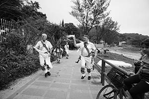 Morris dancers at Silvermine Bay beach, Lantau, 15 March 2015