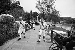 Morris dancers at Silvermine Bay beach, Lantau, 15 March 2015