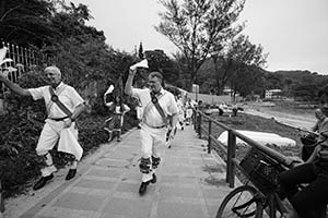 Morris dancers at Silvermine Bay beach, Lantau, 15 March 2015