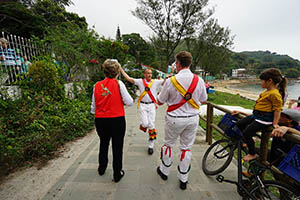 Morris dancers at Silvermine Bay beach, Lantau, 15 March 2015