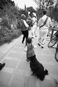 Morris dancing near Silvermine Bay beach, Lantau, 15 March 2015