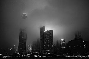 Central at night viewed from Victoria Harbour, 15 March 2015