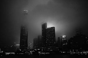 Central at night viewed from Victoria Harbour, 15 March 2015