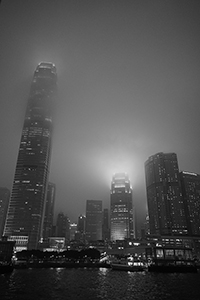 IFC 1 and IFC 2, viewed at night from Victoria Harbour, 15 March 2015