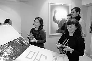 Visitors at Kacey Wong's exhibition, Amelia Johnson Contemporary, Central, 4 March 2015