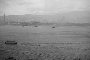 Boat traffic with Stonecutters Island behind, viewed from Sheung Wan, 11 May 2015