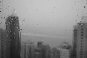 Rainy weather, view through a window, Sheung Wan, 11 May 2015