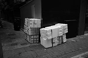 Styrofoam boxes on the street, Sheung Wan, Hong Kong Island, 12 May 2015