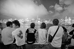 People on the waterfront in Tsim Sha Tsui, looking towards Hong Kong Island, 15 May 2015