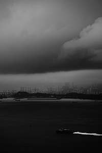 Boat traffic with Stonecutters Island behind, viewed from Sheung Wan, 19 May 2015