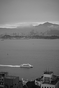 Boat traffic with Stonecutters Island behind, viewed from Sheung Wan, 16 May 2015