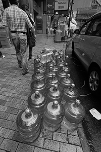 Drinking water containers, Des Voeux Road West, Sheung Wan, 20 May 2015