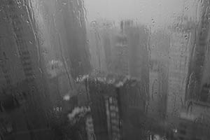Rainy weather, view through a window, Sheung Wan, 20 May 2015