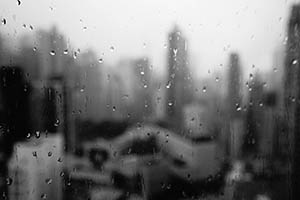 Rainy weather, view through a window, Sheung Wan, 23 May 2015