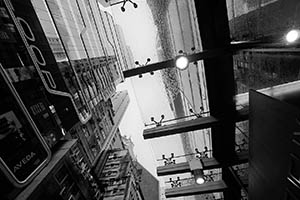 Rainy weather, viewed through a glass roof, Wellington Street, Central, 24 May 2015