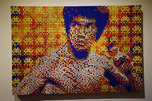 Mosaic of Bruce Lee, in the exhibition 'Wipe Out', featuring works by French artist Invader, PMQ, Aberdeen Street, Central, 1 May 2015