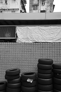 Tyres in the street, Tai Hang, 31 May 2015