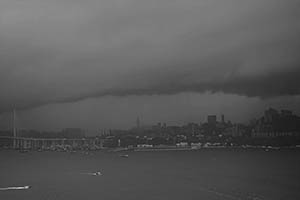 Stonecutters Island in cloudy weather, viewed from Sheung Wan, 9 May 2015