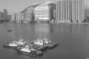 Rambler Channel and Tsing Yi, viewed from the Airport Express, 29 June 2015