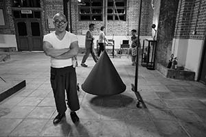 Ho Siu Kee in his exhibition 'Body Geometry',  Cattle Depot Artist Village, To Kwa Wan, 7 June 2015