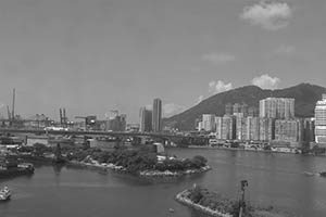 Rambler Channel and Tsing Yi, viewed from the Airport Express, 29 June 2015