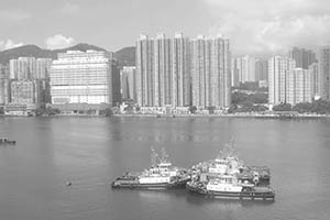 Rambler Channel and Tsing Yi, viewed from the Airport Express, 29 June 2015