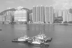 Rambler Channel and Tsing Yi, viewed from the Airport Express, 29 June 2015