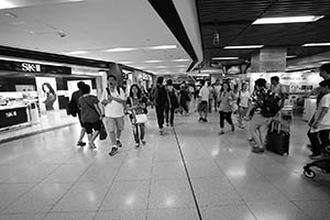 People walking to New Town Plaza from Sha Tin MTR station, Sha Tin, 12 July 2015