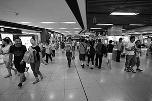 People walking to New Town Plaza from Sha Tin MTR station, Sha Tin, 12 July 2015