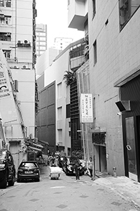 View of a side street from Queen's Road West, Sheung Wan, 15 July 2015
