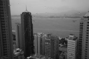 Rainy weather: view through a window, Sheung Wan, 9 July 2015