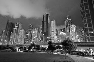 Buildings in Sheung Wan at night viewed from the Sun Yat Sen Memorial Park, 29 August 2015