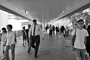 Section of overhead walkway linking the MTR station to the Immigration Tower, Wanchai, 31 August 2015