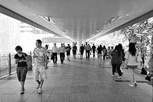 Section of overhead walkway linking the MTR station to the Immigration Tower, Wanchai, 31 August 2015