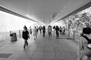 Section of overhead walkway linking the MTR station to the Immigration Tower, Wanchai, 31 August 2015