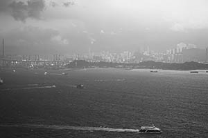 Victoria Harbour and Stonecutters Island viewed from Sheung Wan, 21 August 2015
