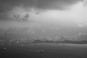 Victoria Harbour and Stonecutters Island viewed from Sheung Wan, 21 August 2015