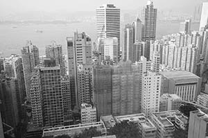 Buildings in Shek Tong Tsui viewed from the University of Hong Kong, 25 August 2015