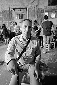 Gerard Henry at a rooftop party for a new art space 'Things That Can Happen', Sham Shui Po, Kowloon, 5 September 2015
