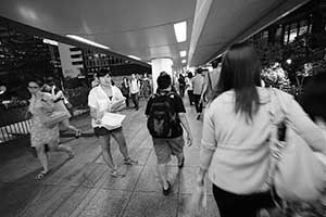 Overhead walkway linking the Wanchai MTR station to the Immigration Tower, Wanchai, 1 September 2015