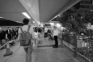 Overhead walkway linking the Wanchai MTR station to the Immigration Tower, Wanchai, 1 September 2015