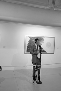 Joseph Sung, Vice-Chancellor of the Chinese University of Hong Kong, speaking at an exhibition opening, Pao Galleries, Hong Kong Arts Centre, Harbour Road, Wanchai, 23 September 2015